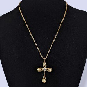V. Rope Chain Cross Pendant Necklace